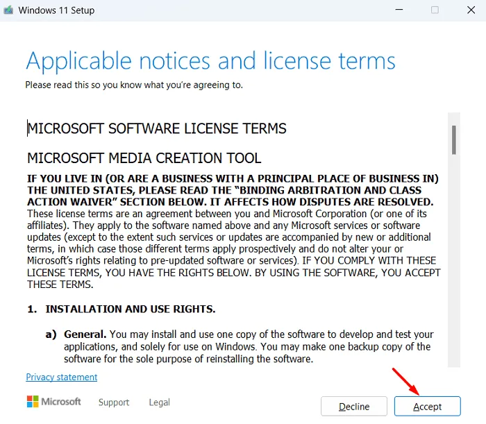 Acceptez les avis et conditions de licence applicables pour Windows 11 2022