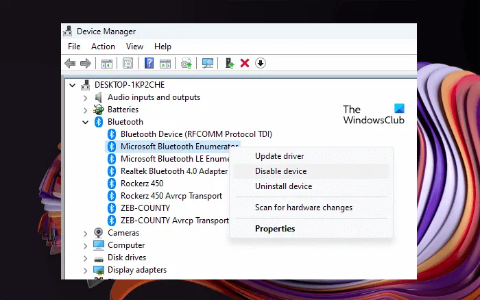 Microsoft Bluetooth 列挙子の無効化と有効化