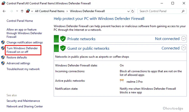 Activer ou désactiver le pare-feu dans Windows 10