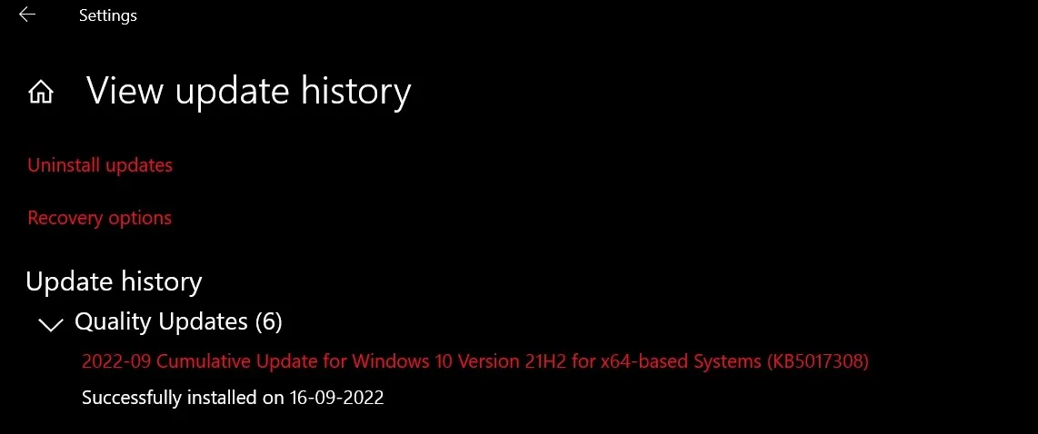 KB5017328 Windows 更新プログラムの問題