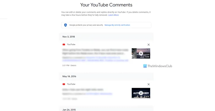 YouTube のコメント履歴を表示する方法