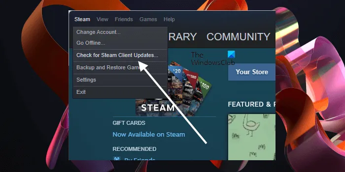 Steam クライアントの更新を確認する