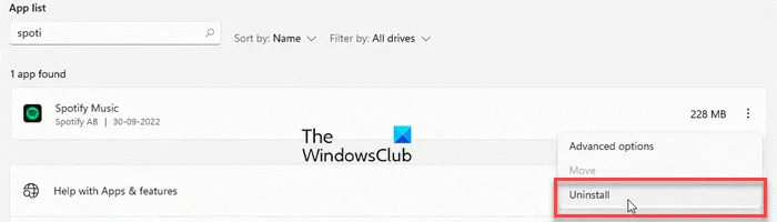Spotify über die Windows-Einstellungen deinstallieren