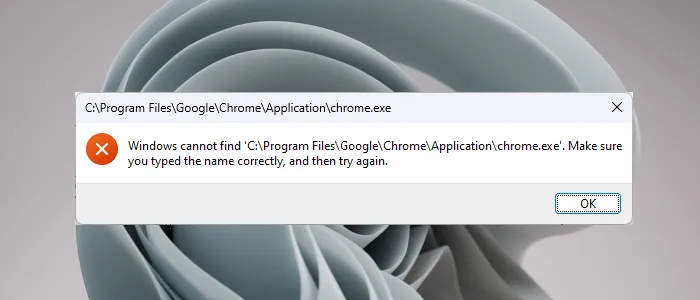 Windows は chrome.exe を見つけることができません