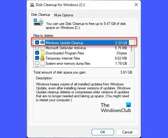 Bereinigen von Windows Update im Datenträgerbereinigungs-Assistenten