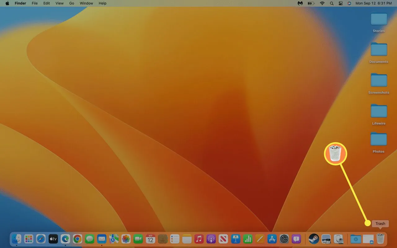 macOS デスクトップのゴミ箱アイコン