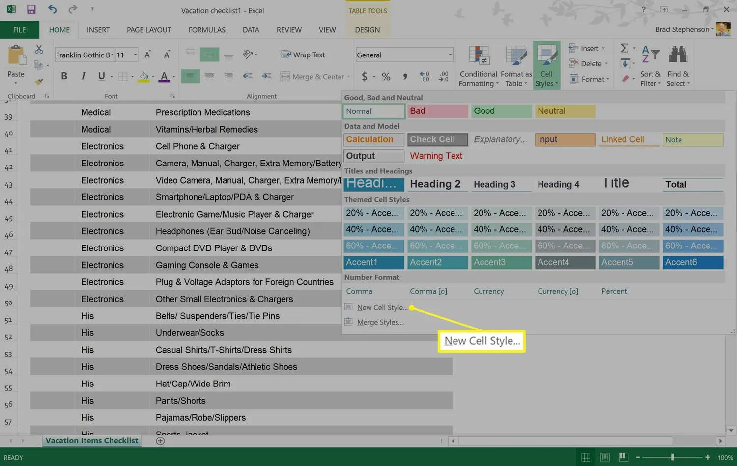 新しいスタイル Excel で強調表示されたスタイル