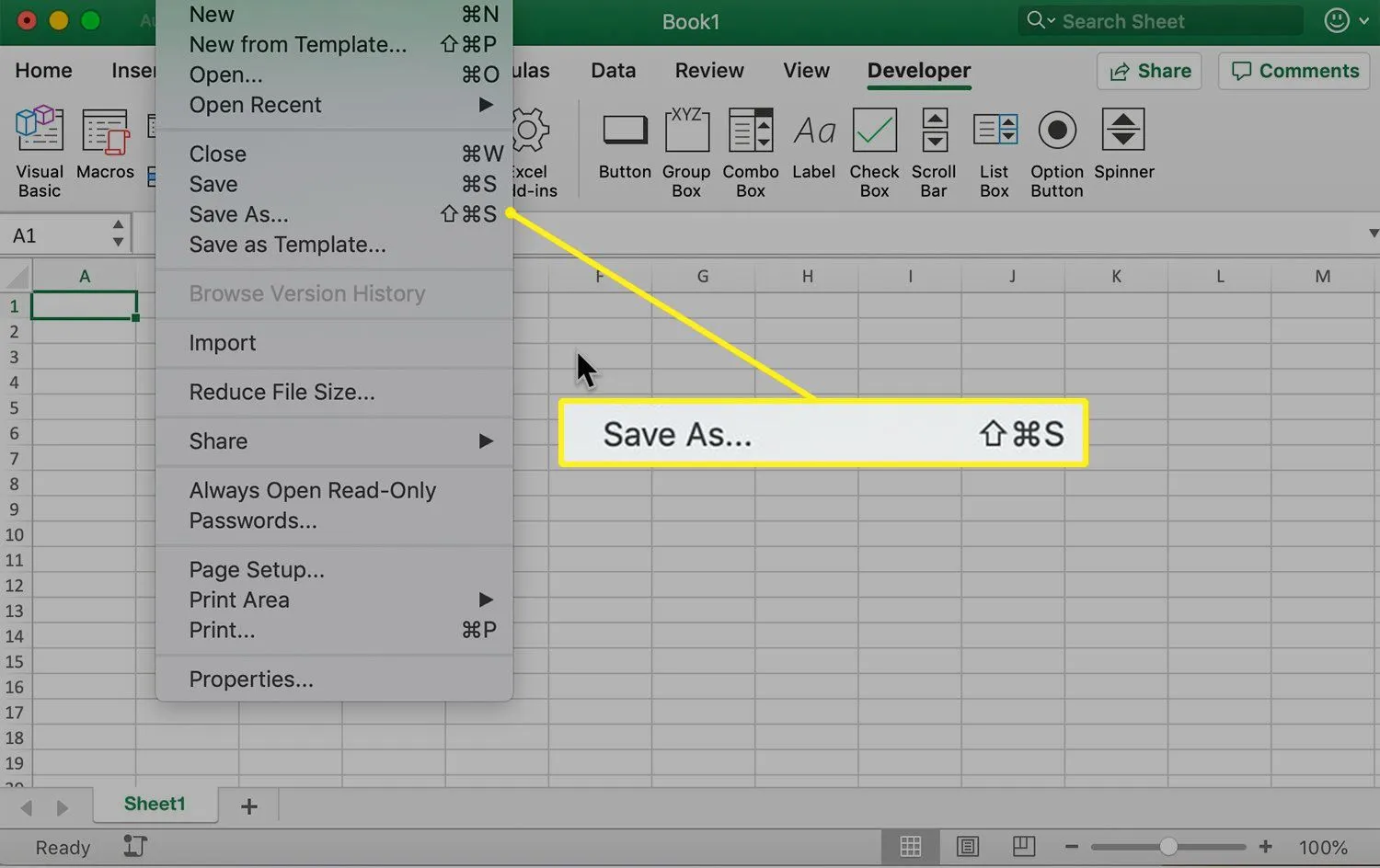 Salva come voce di menu in Excel per Mac