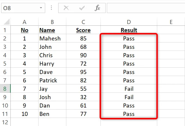 Excel 的 IF 函數對所有記錄的結果。