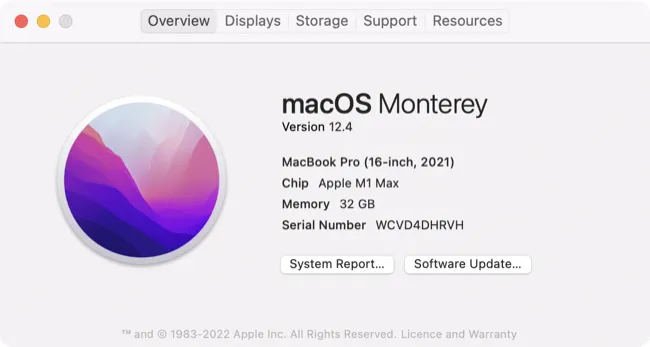 macOS 12 Monterey for MacBook Pro (2021) 上のこの Mac について
