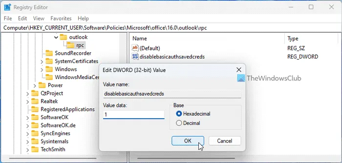 如何在 Outlook 中為基本身份驗證配置保存憑據