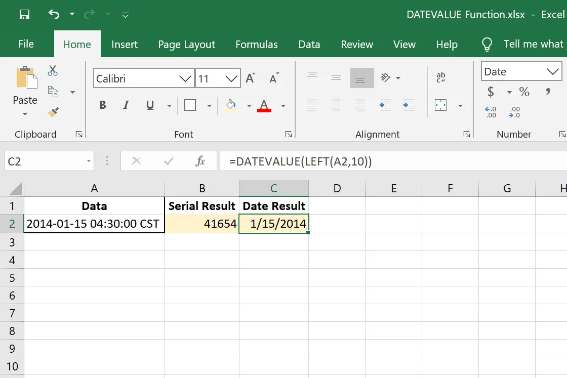 一緒に使用される DATEVALUE および LEFT Excel 関数