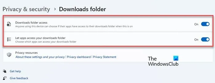 Ativando permissões de aplicativos para a pasta Downloads