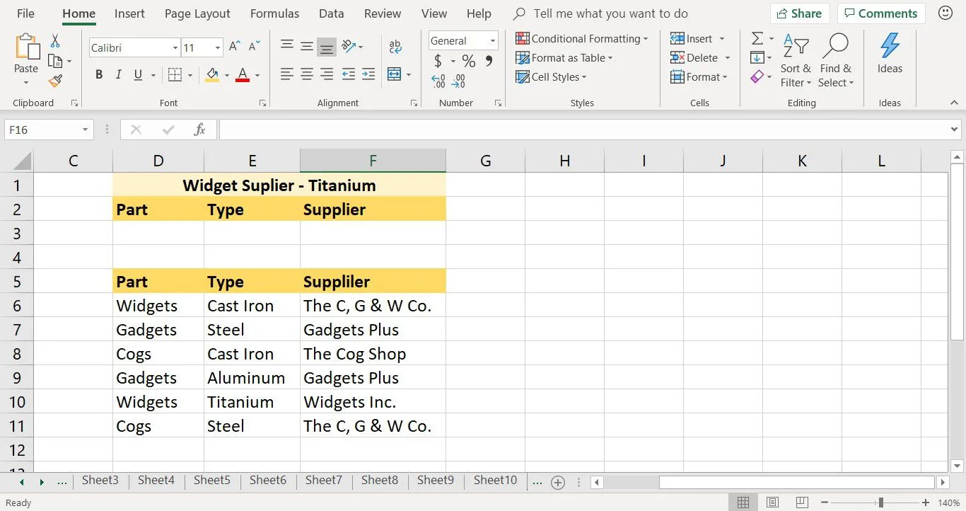 Tutorial-Daten für die Lookup-Funktion mit mehreren Kriterien in Excel