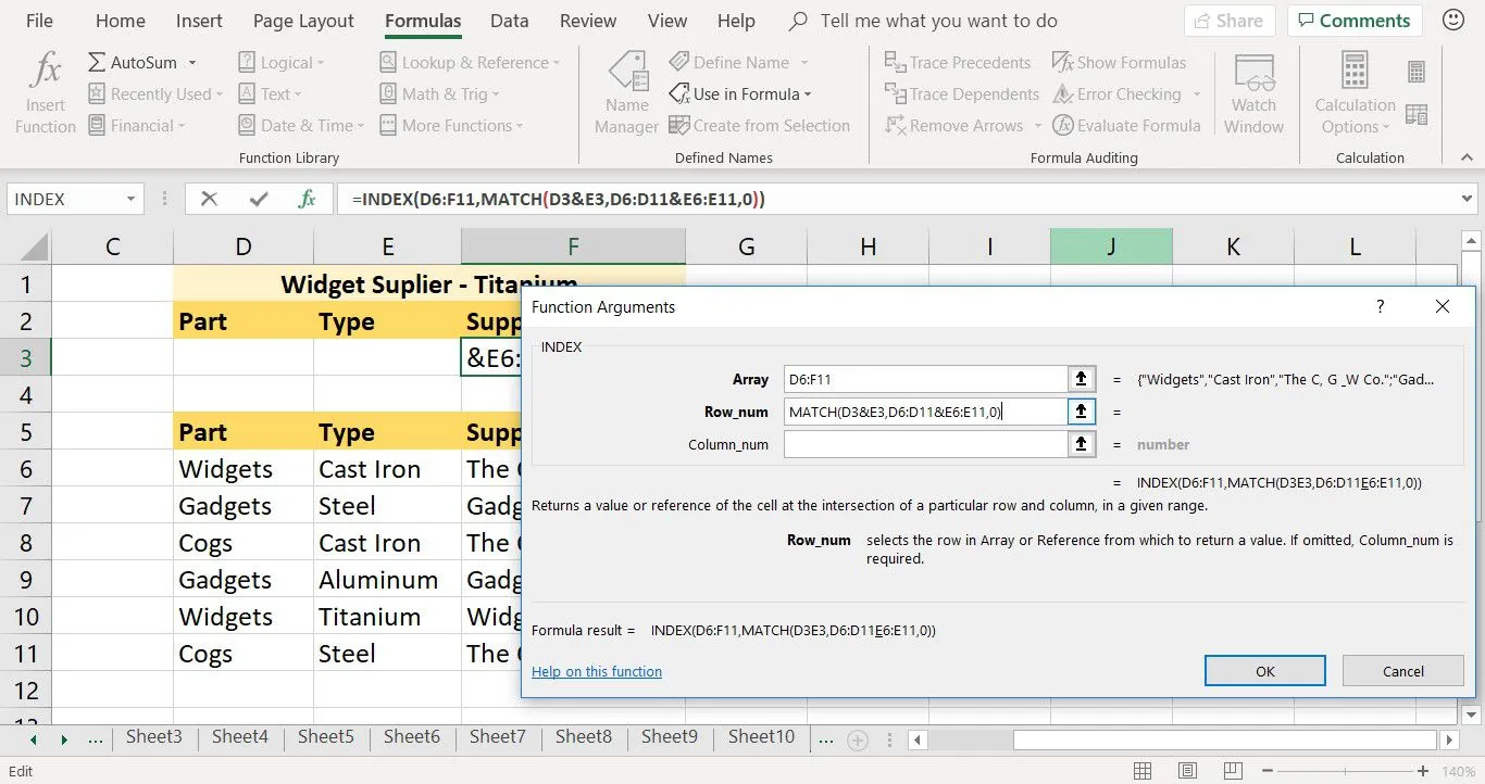So geben Sie ein MATCH-Argument in die INDEX-Funktion in Excel ein