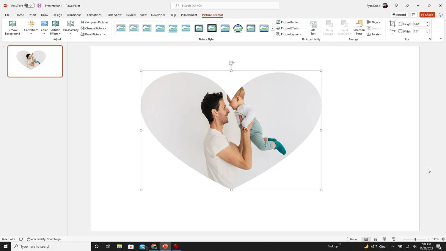 Captura de pantalla de la imagen recortada en PowerPoint