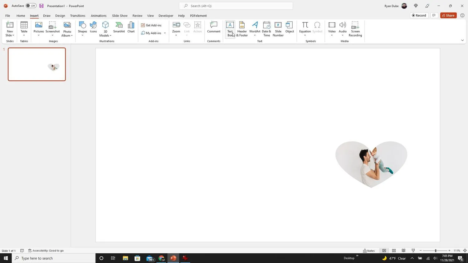 Screenshot van het invoegen van een tekstvak in PowerPoint