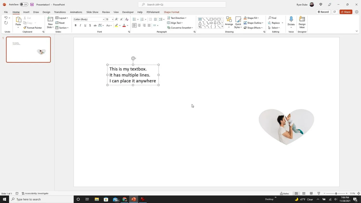 Captura de pantalla del cuadro de texto en PowerPoint