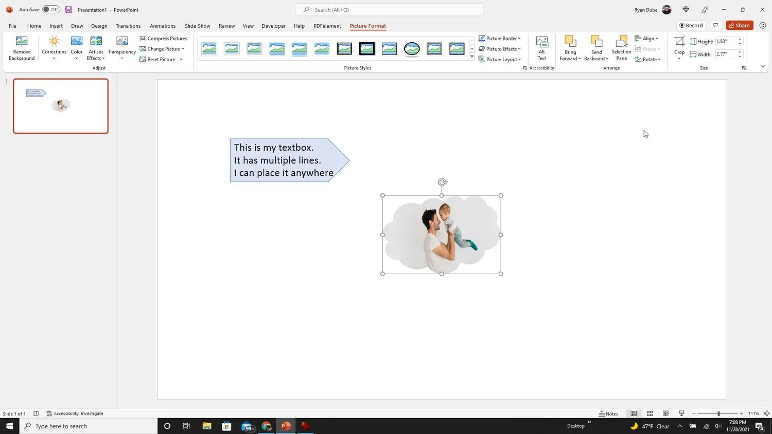 Capture d'écran de la forme recadrée mise à jour dans PowerPoint
