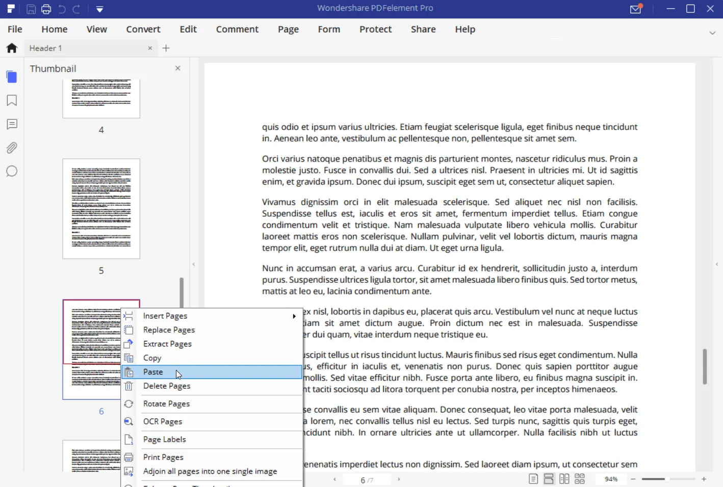 Capture d'écran du collage d'une page dans un document PDF