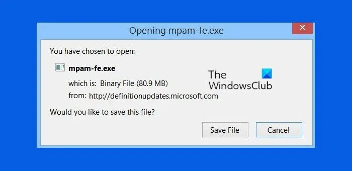 Scarica e installa manualmente l'aggiornamento di Windows Defender