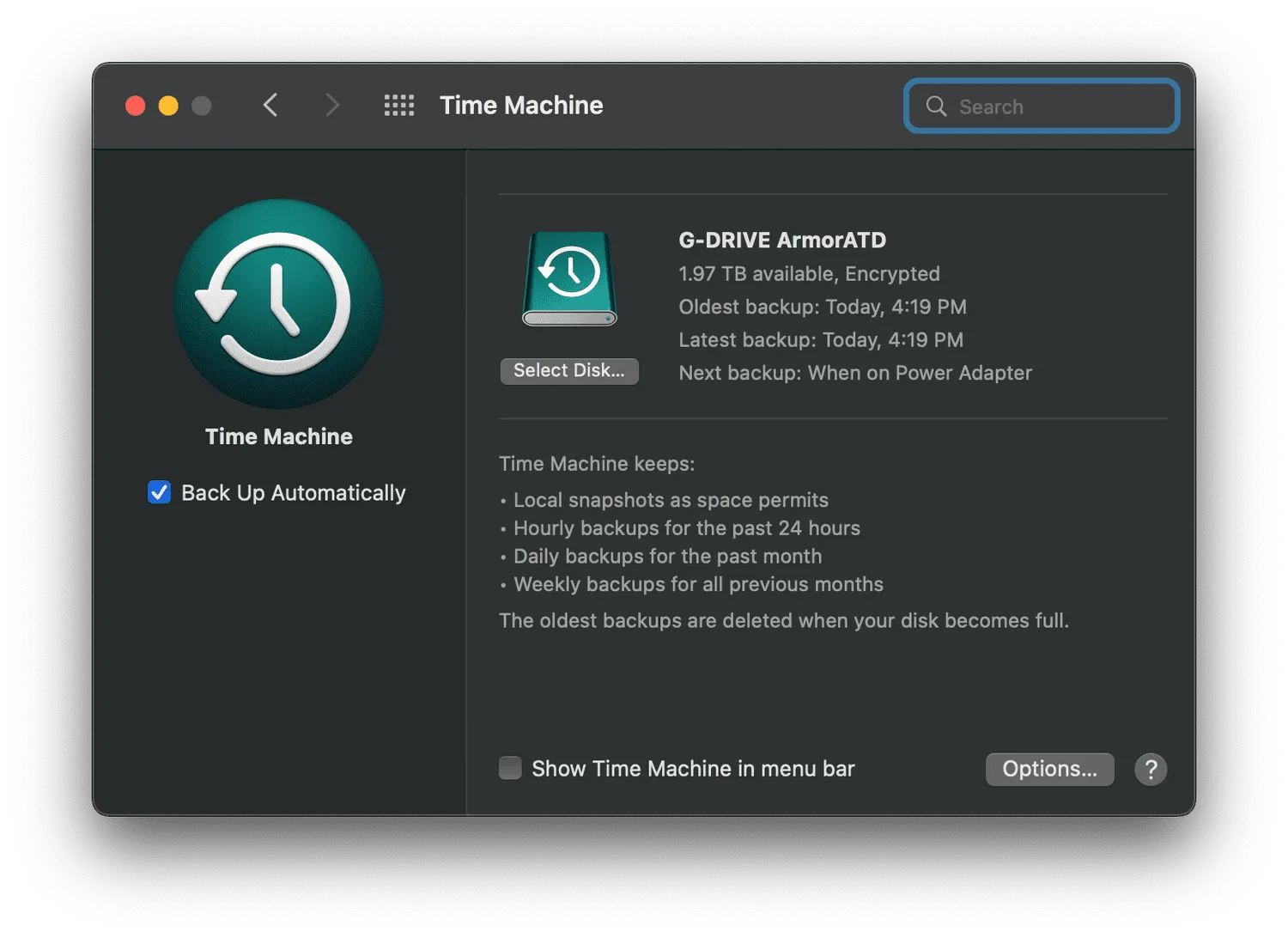 Impostazioni di Time Machine su Mac