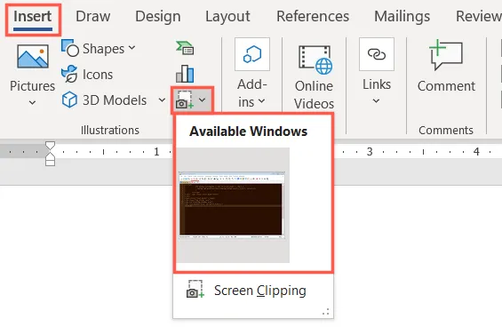 Fenêtres disponibles dans le menu image