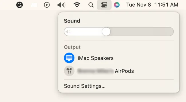 Mac 上控制中心內的聲音選項