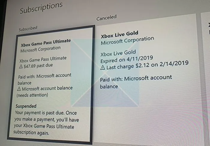 Xbox One での支払い期限が過ぎています