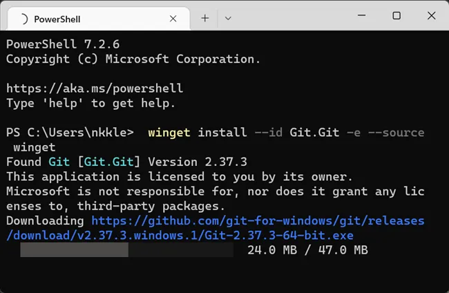 Winget récupère des fichiers sur GitHub.