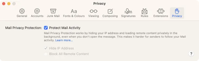 macOS 用メールのプライバシー保護
