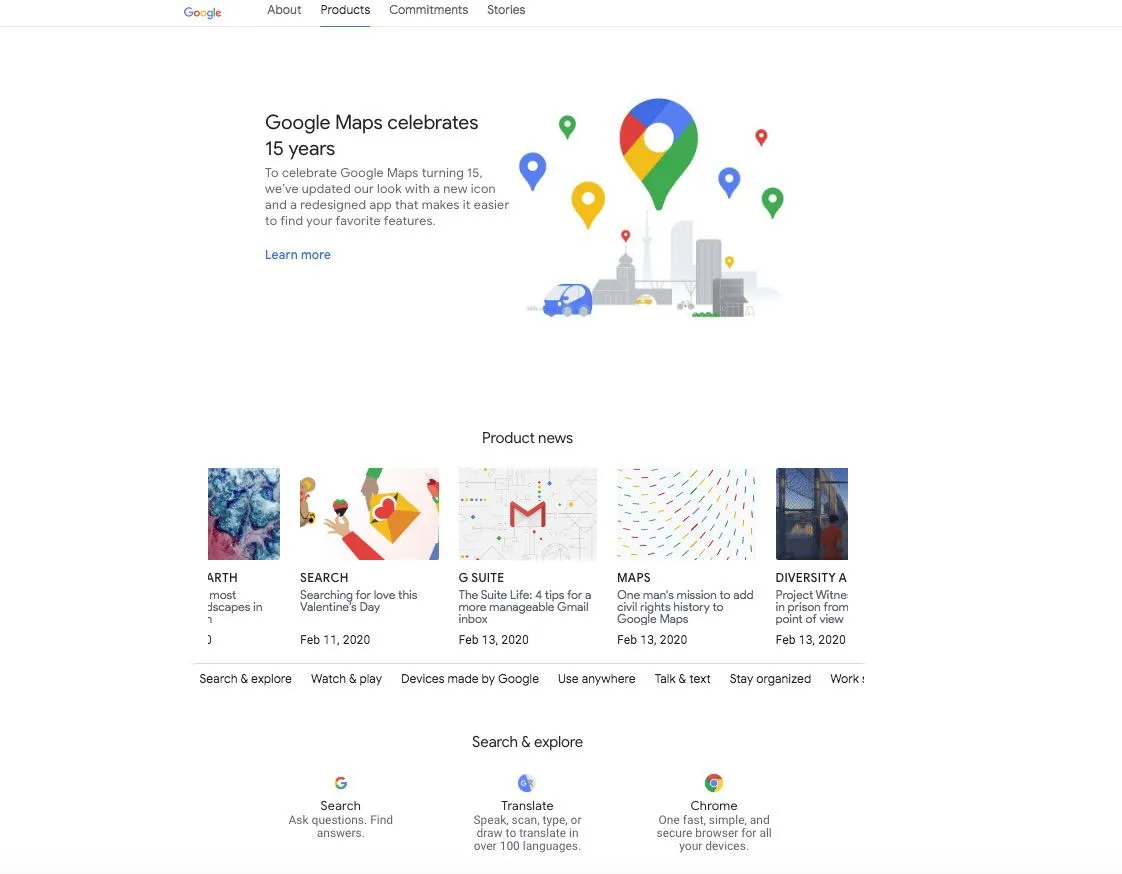 Produktseite von Google