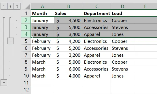 Subgroep van rijen in Excel