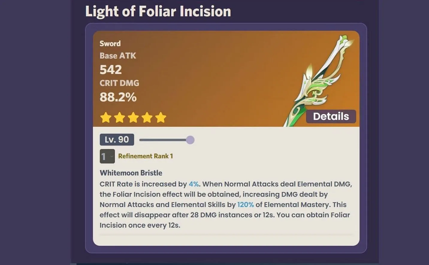 Light of Foliar Incision ma najwyższą do tej pory statystykę podrzędną CRIT DMG (zdjęcie za pośrednictwem HoYoverse)