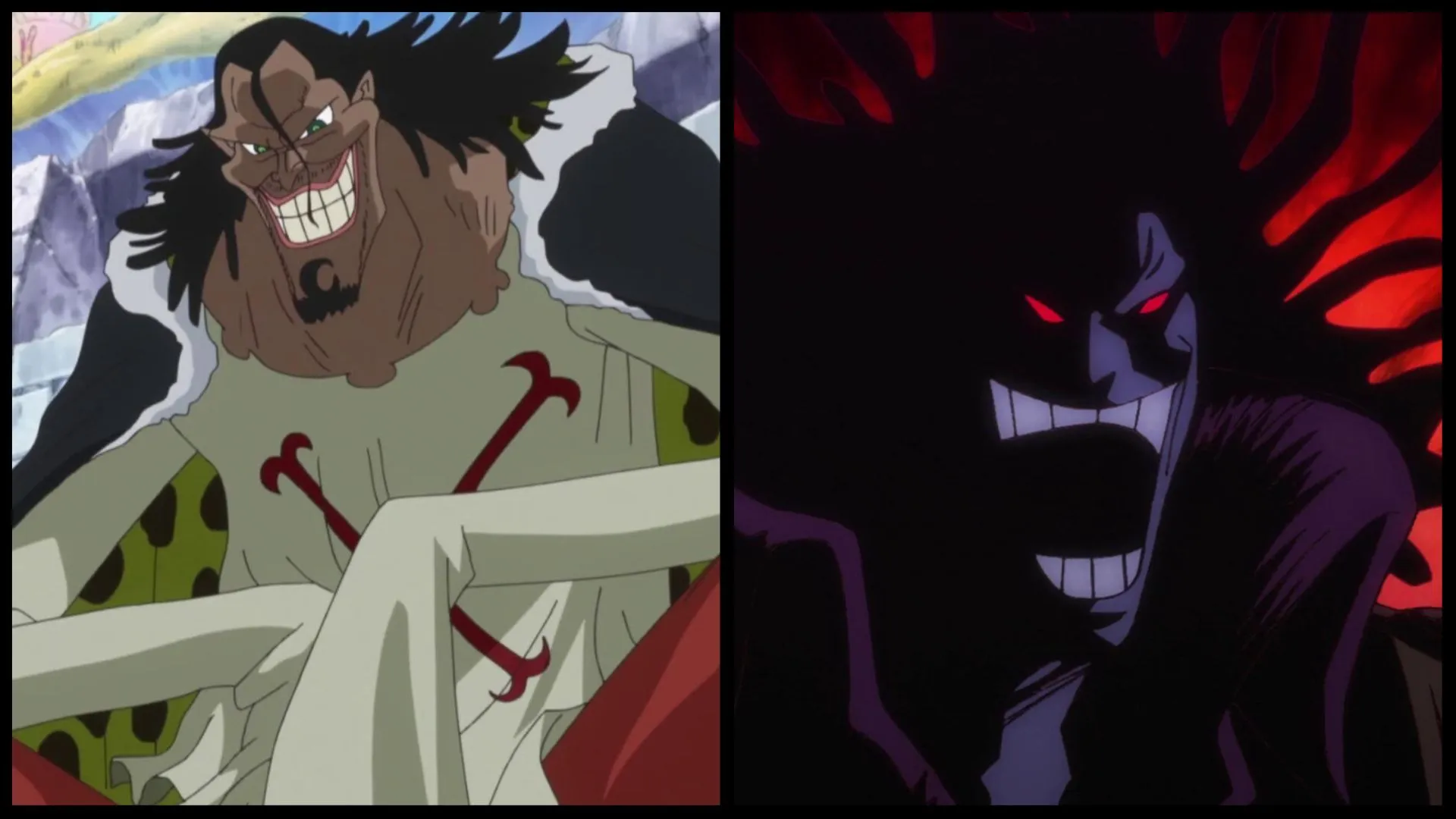 シリーズのアニメで見られるカリブー（左）とロックス・D・ジーベック（右）（Sportskeedaによる画像）