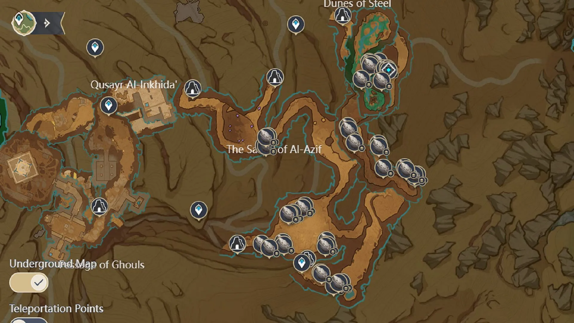 Hadramaveth の砂漠の地下地図 - Wenut Tunnets (HoYoverse 経由の画像)