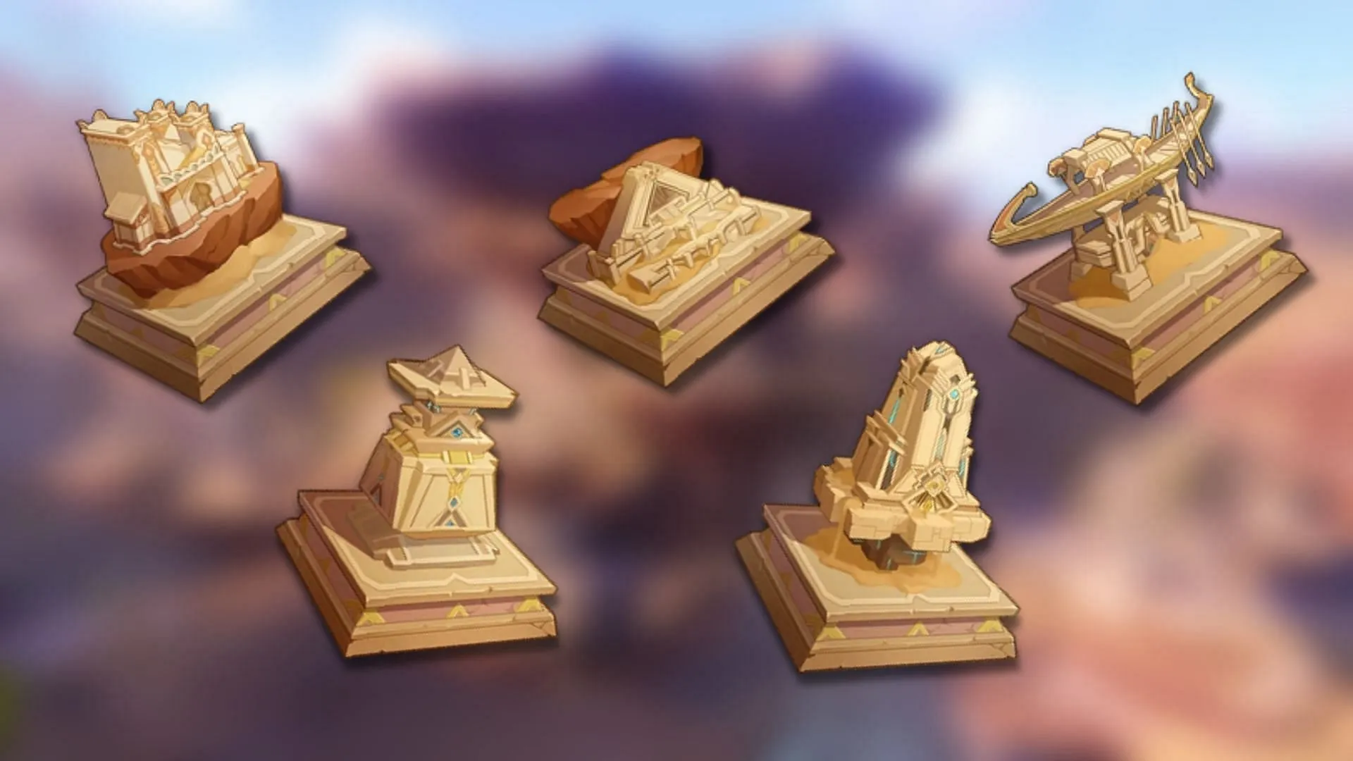 De vijf schaakstukken (Afbeelding via HoYoverse)