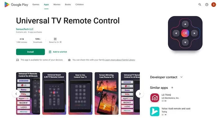 Android Phone TV-Fernbedienung Universelle TV-Fernbedienungsseite