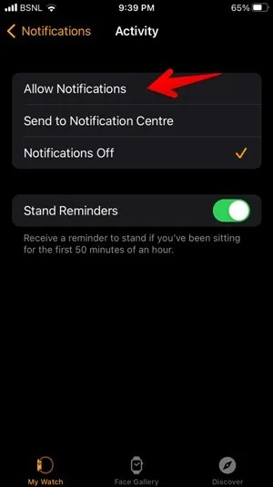 Abilita le notifiche dell'app Apple Watch