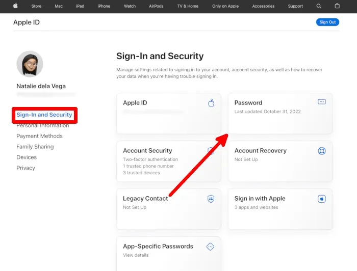 Apple Web サイト Apple ID パスワードの変更