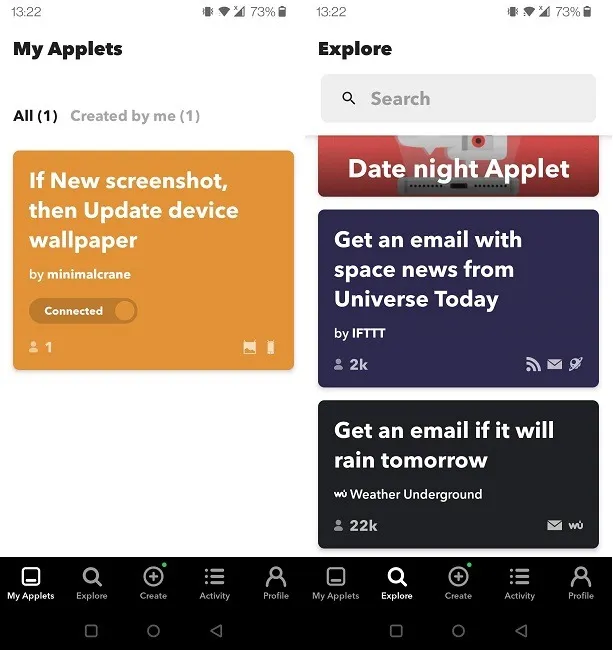 Meilleures applications de fond d'écran changeantes Android Ifttt