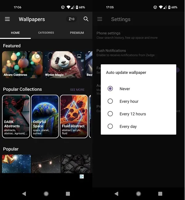 Meilleures applications de fond d'écran changeantes Android Zedge
