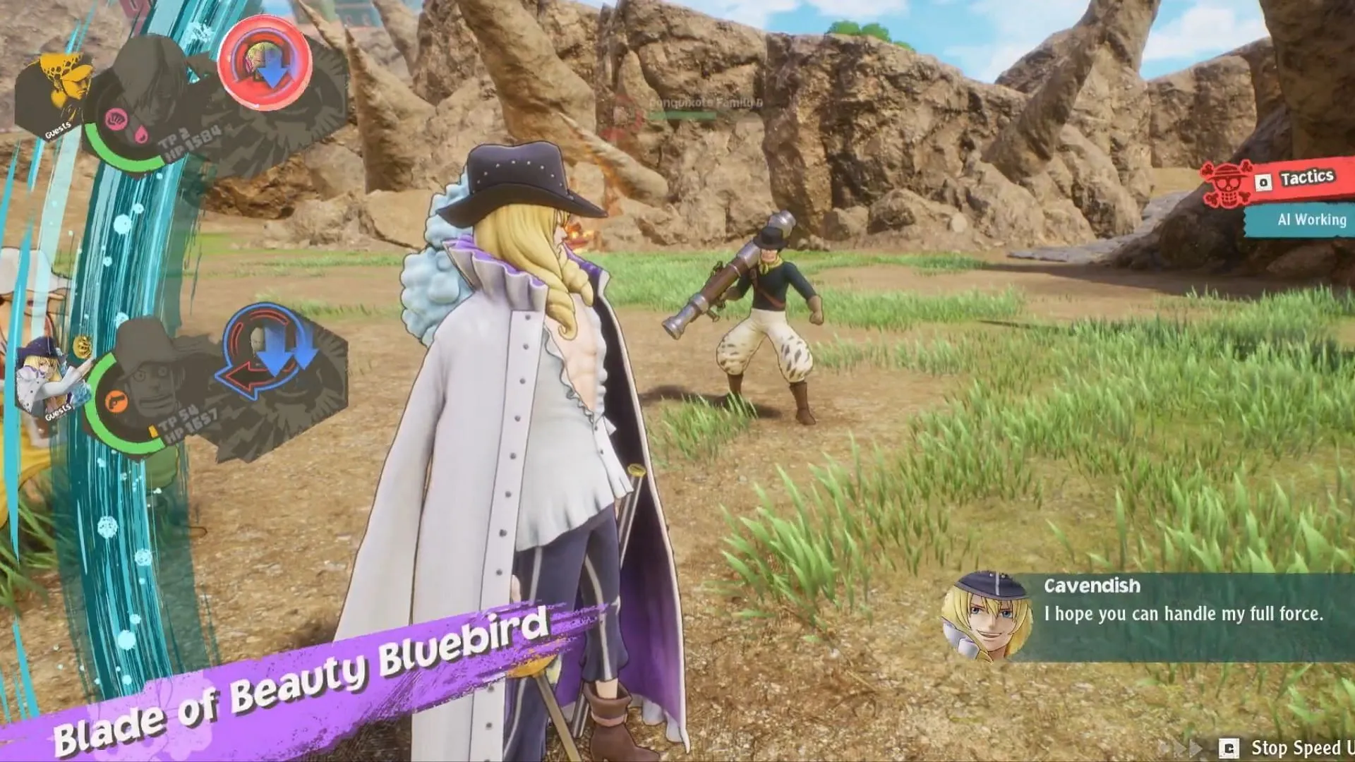 Utilisez l'attaque Bluebird Blade of Beauty de Canvendish.  (Image via Bandai Namco)