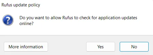 Rufus online を使用して Windows の更新プログラムを確認する