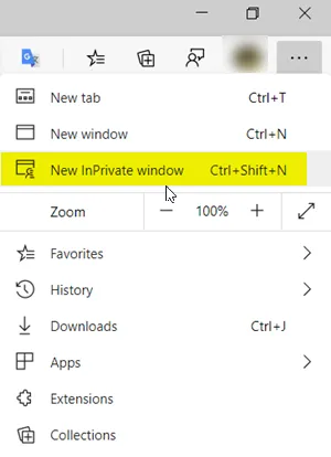 InPrivate-venster in Edge-browser