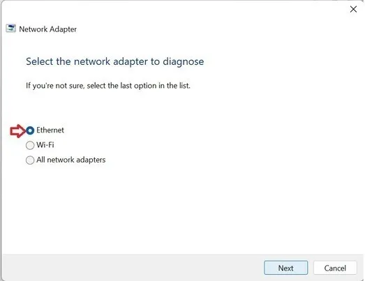 Ethernet-verbinding werkt niet Ethernet Selecteer Adpater