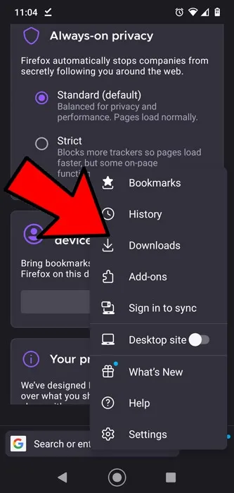 Trouver les fichiers téléchargés Android Firefox 1
