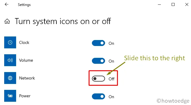 Compruebe la configuración del icono de red en la barra de tareas