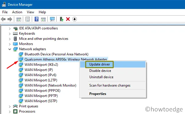 Repare el icono de WiFi que falta en la barra de tareas en Windows 10: actualice el controlador