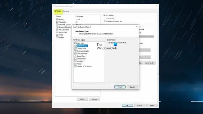 Instalar VMware Tools en gris - Agregar unidad de CD/DVD